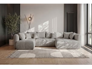 Canapé d'angle gauche fixe  NAPOLI 5 places Tissu Beige