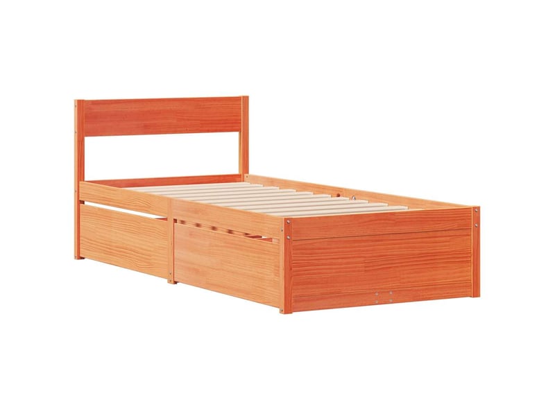  Lit simple- lit adulte -  cadre de lit sans matelas  marron 100x200cm bois pin massif  - Conforama B