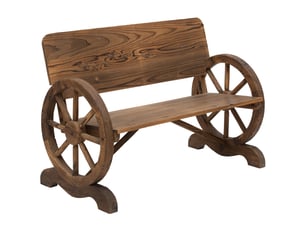 Banc de jardin 2 places en bois massif, accoudoirs, roues décoratives, 250 kg, 114x58x80 cm, marron