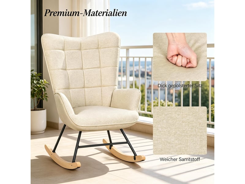  Fauteuil à bascule velours beige chaise à bascule ergonomique avec accoudoirs 67,5x65x95 cm  - Conforama D