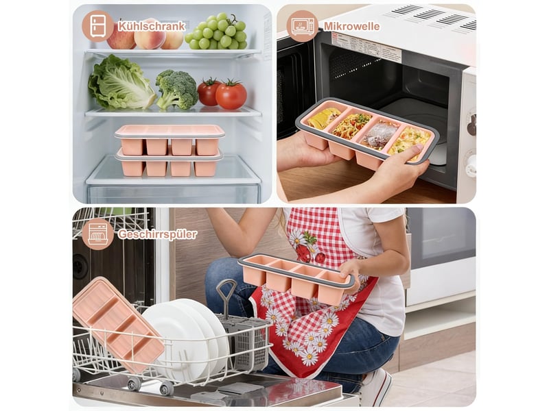  Moule à soupe en silicone avec couvercle, boîte à lunch compartimentée, 4 compartiments, 1000 ml, ensemble de 2 pièces, rose ZYS01847LHY - Conforama C