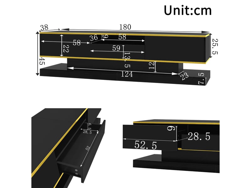  Meuble tv led180cm avec trois tiroirs et un compartiment ouvert,lumières led à changement de couleur  - Conforama D