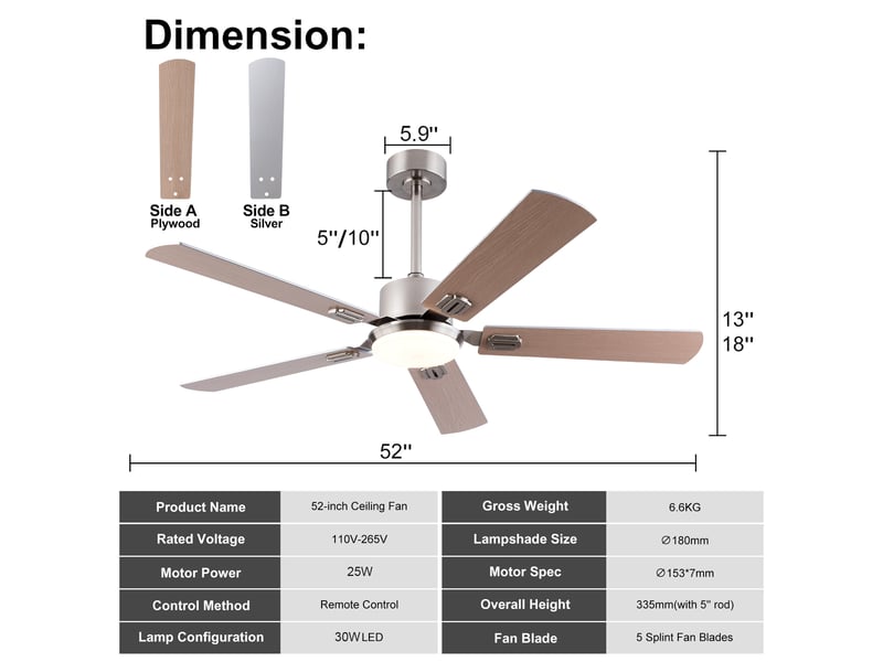  Ventilateur de plafond avec éclairage led et télécommande 132 cm W5766P467512 - Conforama C