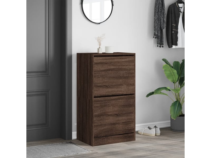  Meuble à chaussure | armoire à chaussures 2 tiroirs rabattables chêne marron  - Conforama C