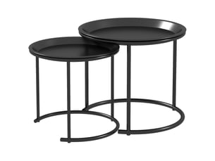 Lot de 2 tables basses rondes gigognes plateaux amovibles industriel style en acier  43 et  35 cm noir