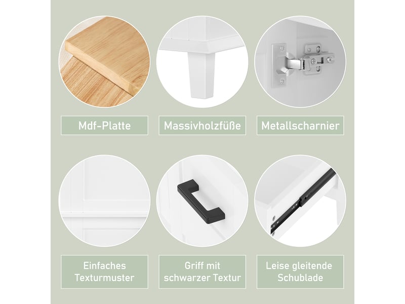  Meuble vasque sur pied blanc, 76 x 46 x 83,5 cm, en mdf et céramique, avec 3 tiroirs à coulisses silencieuses  - Conforama D