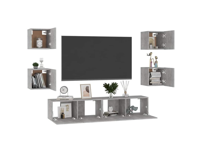  Ensemble de meubles tv - banc tv - meuble de rangement 6 pcs gris béton bois d'ingénierie  - Conforama C