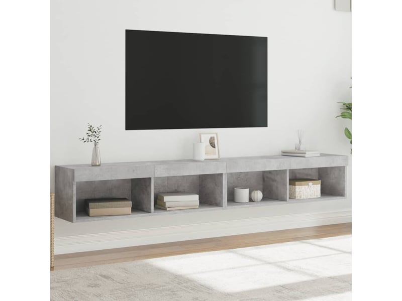  Lot de 2 meuble tv avec lumières led gris béton 100x30x30 cm  - Conforama B
