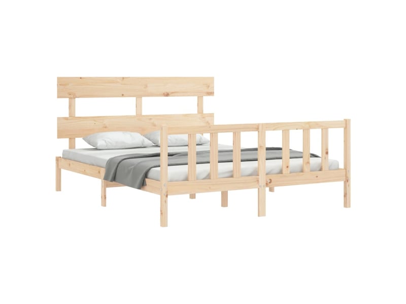  Lit double- lit adulte -  cadre de lit sans matelas 160x200 cm bois massif de pin  - Conforama C