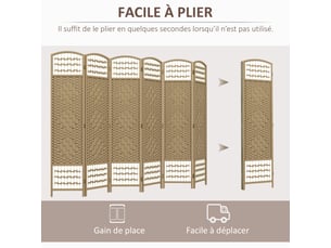 Paravent intérieur en bois séparateur de pièce cloison pliable 6 panneaux bois naturel 240 x 170 cm
