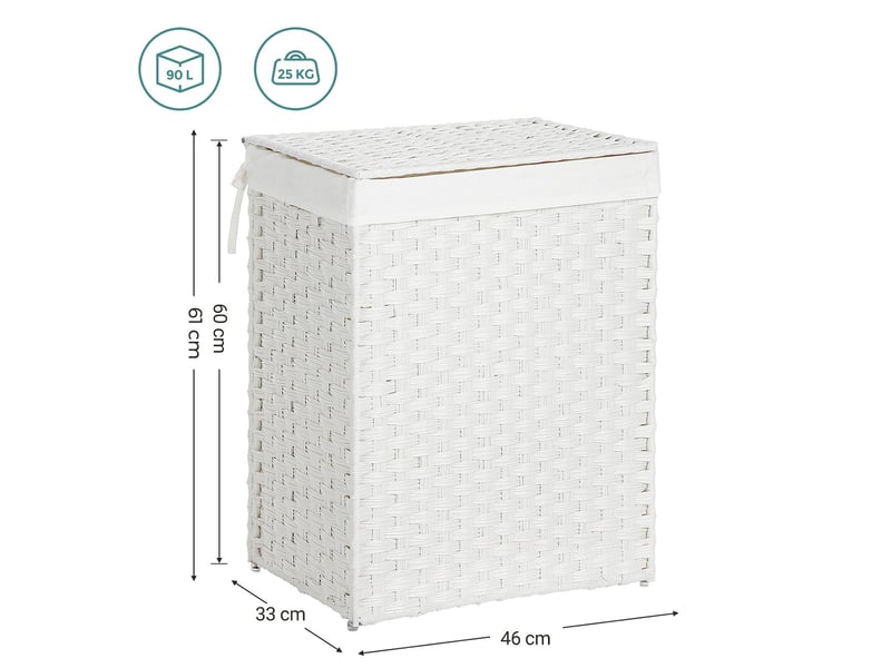  Panier à linge tissé à la main pliable 90 x 60 x 60 cm avec couvercle et poignées style contemporain en rotin synthétique beige 12_0008739  - Conforama B