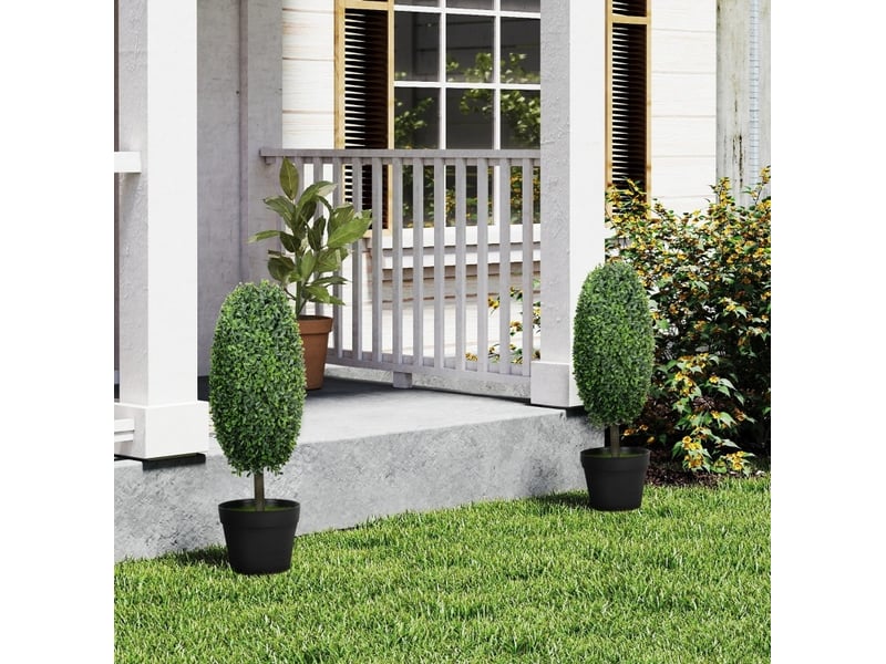 Lot de 2 plantes artificielles vertes 60 cm en plastique, feuillage résistant aux uv pour intérieur et extérieur - Conforama E