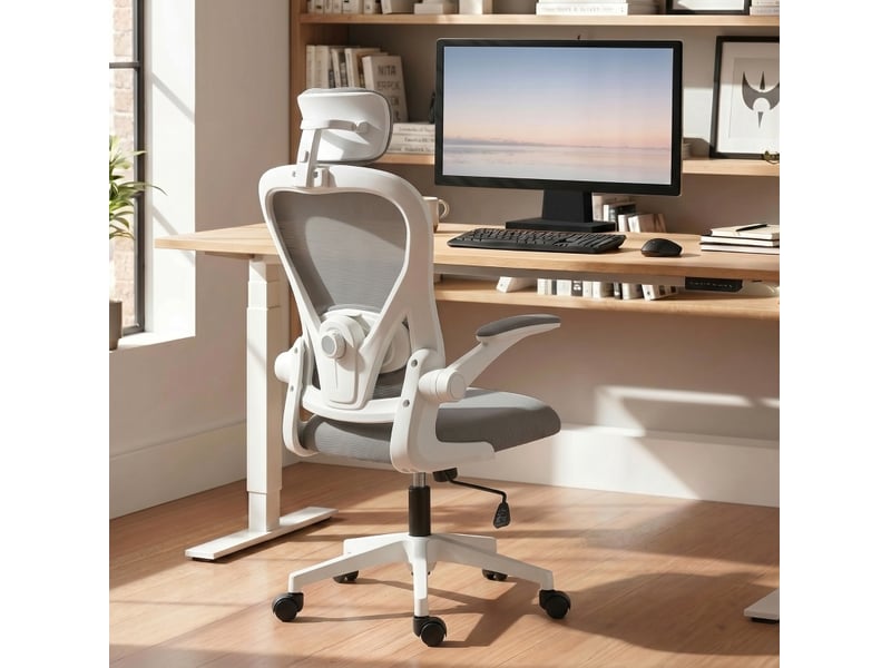 Chaise de bureau ergonomique avec appui-tête réglable et accoudoirs relevables evryae