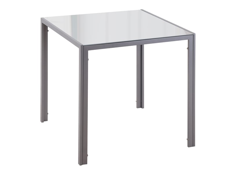  Table de salle à manger pour 4 personnes avec plateau en verre et cadre en métal, cuisine, 75×75×75 cm, gris  - Conforama A