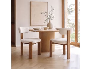 Lot de 2 chaises repas design en tissu texturé beige et bois