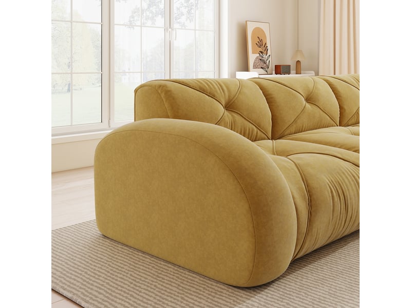  Canapé d’angle panoramique 4 places en tissu jaune, 358 cm, avec 1 poufs W3325S00350 - Conforama R