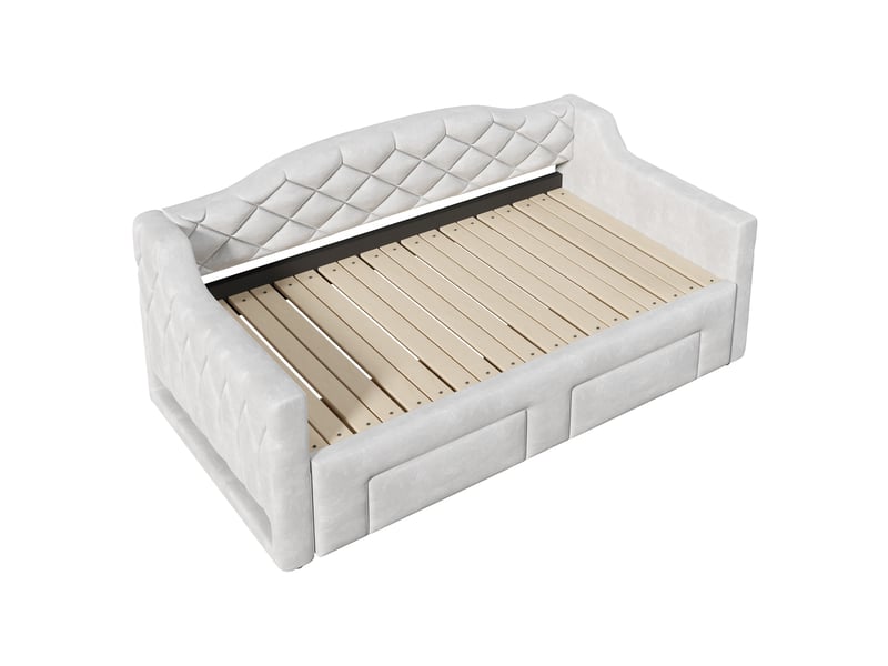  Lit gigogne 90x200 cm extensible 180x200, led, 2 tiroirs, lit enfant velours gris, sans matelas  - Conforama E