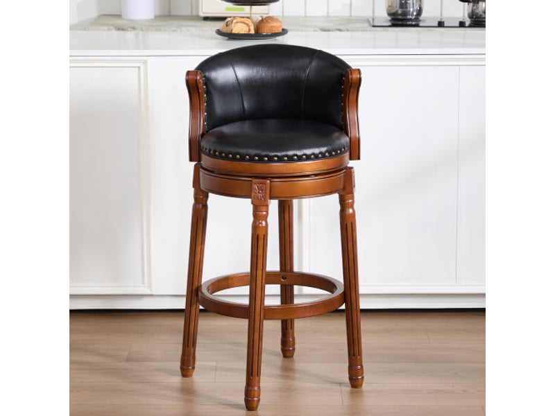  Tabourets de bar cuir et bois pivotants 360° avec dossier – hauteur réglable – cuisine et maison – design moderne  - Conforama D