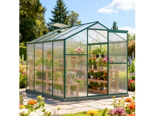 Serre de jardin aluminium 4,75 m² - 190 x 253 cm avec 1 fenêtre de toit & porte coulissante, serre de plantes, serre à tomates