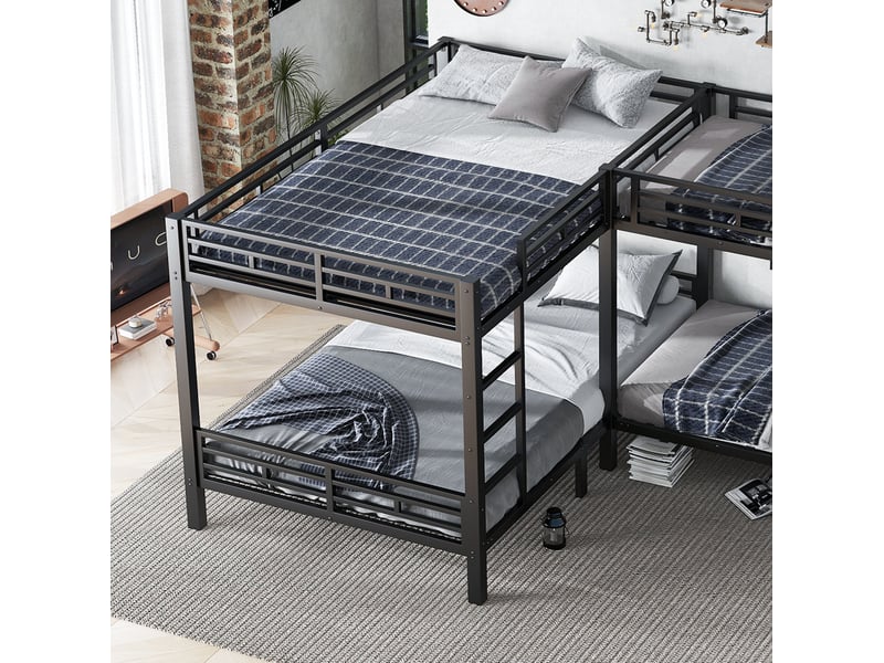 Lit superposé 140x200+90x200, multi-lits, sommier à lattes robuste, échelle 3 marches, métal, noir, sans matelas - Conforama D
