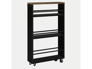 Chariot de cuisine 13x47x80 cm à roulettes métal bois noir