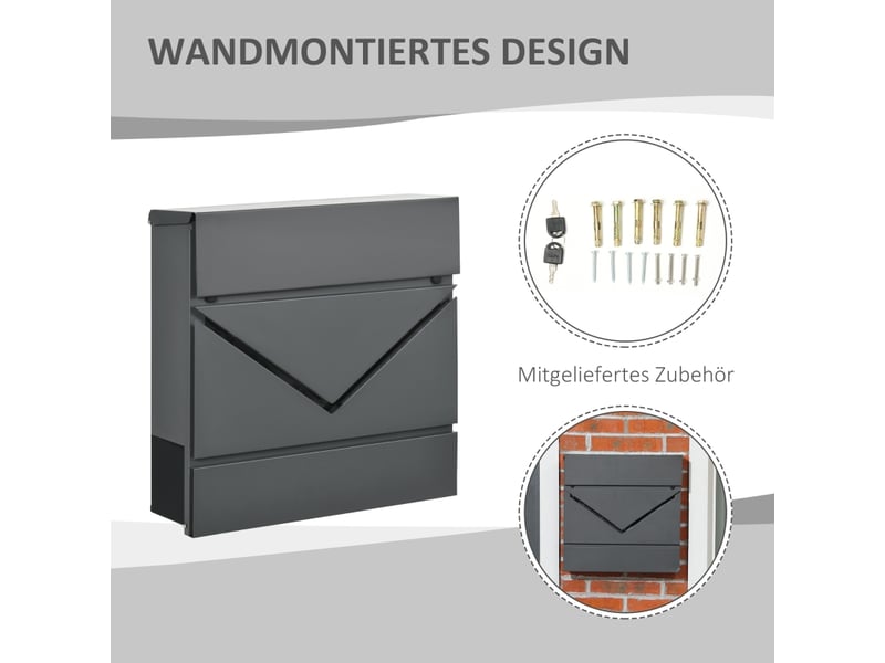 Boîte aux lettres en acier - homcom - gris foncé - serrure protégée - couvercle avec 2 trous de drainage 37x10.5x37cm - Conforama E