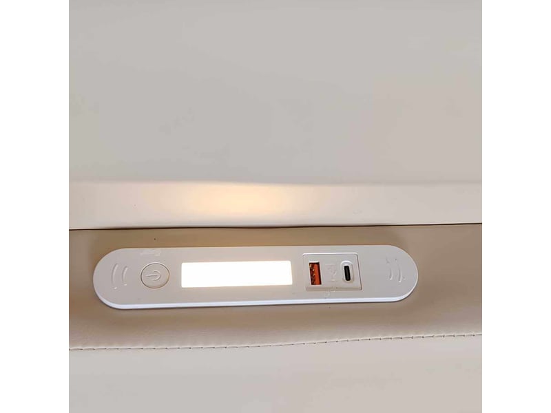  Lit enfant avec rangement 90 x 200 cm - rembourré beige, veilleuse led et usb à charge rapide  - Conforama W