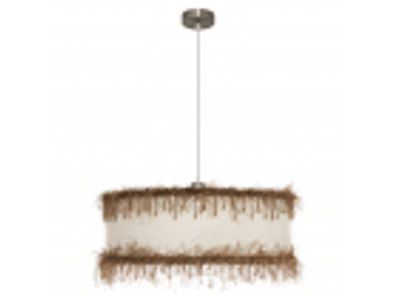  Suspension ABRILA Hilos 1 lumière E27 beige, abat-jour textile à passementerie ocre Ø50 cm, hauteur réglable 40-100 cm 117595015 - Conforama B