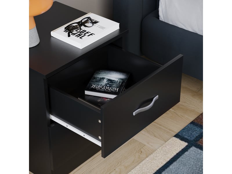  Table de chevet riano, commode de nuit, chambre, rangement, 47x40x36cm, 2 tiroirs, noir 333453 - Conforama E