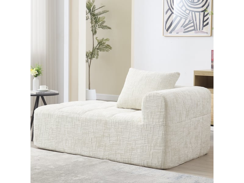  Canapé tissu en chenille douce avec coussin,canapé avec poches latérales,canapé modulable,design moderne beige 158x90x60cm - Conforama E