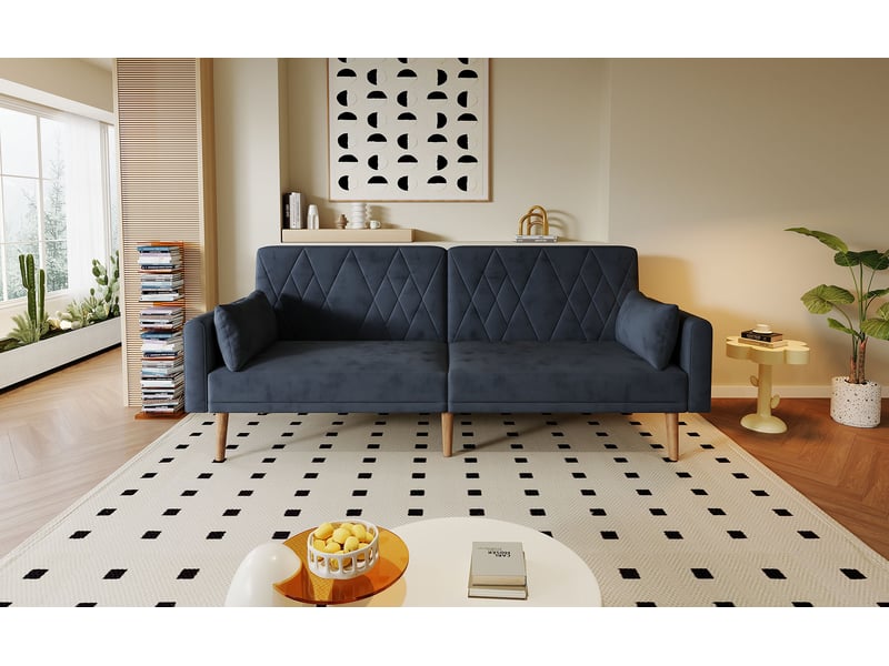  Canapé droit convertible 2 places en velours noir 180 x 75 x 82 cm, dossier 3 positions, salon chambre d’amis N653P9765D - Conforama B