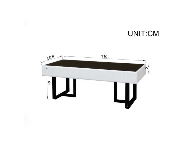  Table basse rectangulaire 110 x 50,5 x 41 cm, plateau noir brillant, noir et blanc  - Conforama C