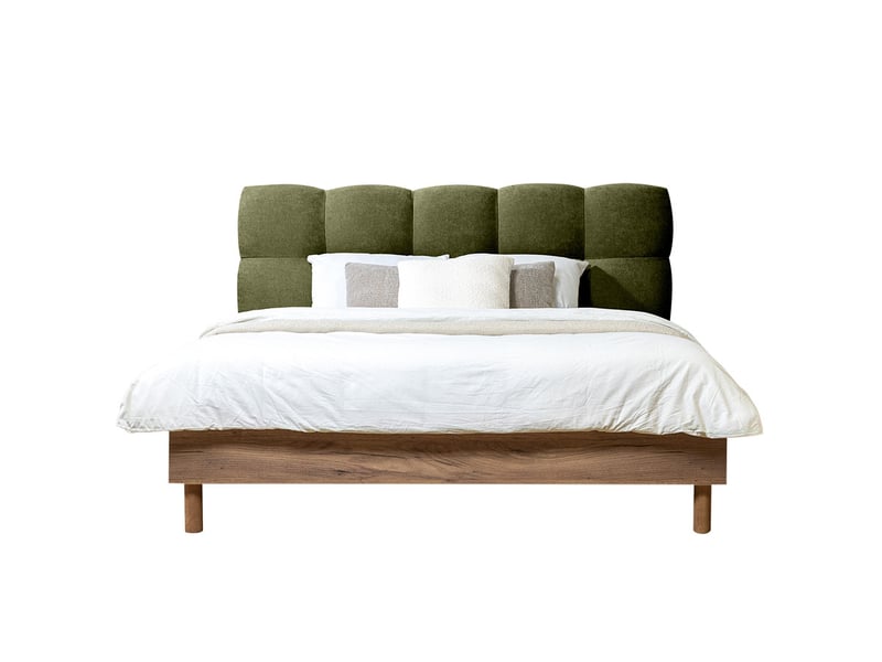  Bobochic lit kumo tissu lisse lattes massives pieds en bois naturel vert 180x200 KUMO - Conforama D