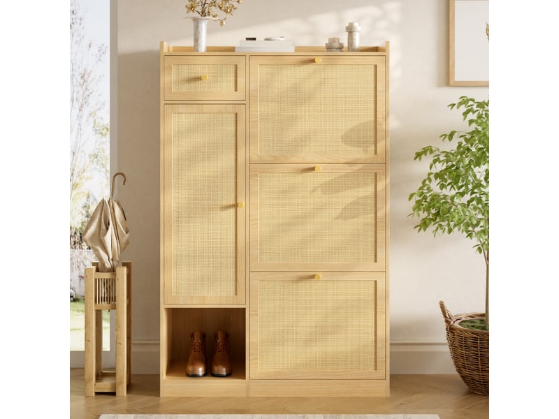  Meuble à chaussures,80,5x25x125 cm,3 abattants, tiroir et porte,mdf,naturel  - Conforama C