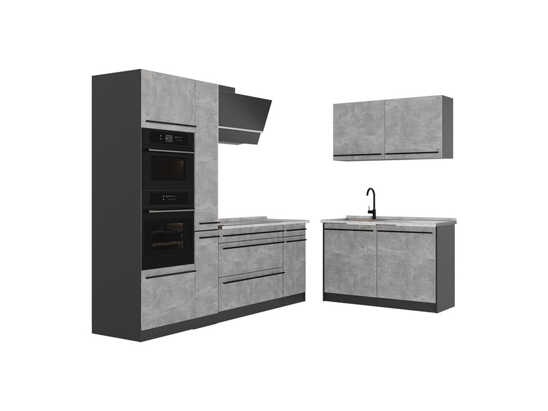 Vicco cuisine en angle, bétonanthracite, 230 x 120 cm plan de travail marbre - Conforama A