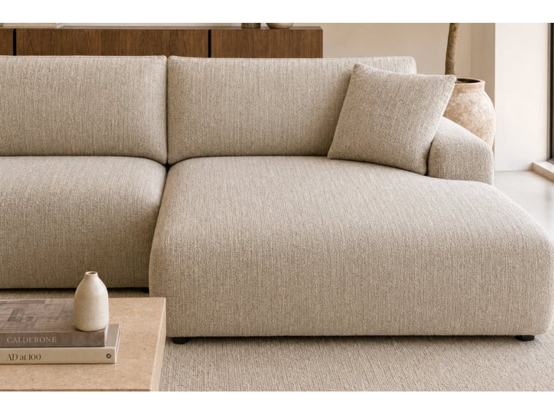  Elias - canapé d'angle convertible tissu chenille 3 places beige gauche  - Conforama D