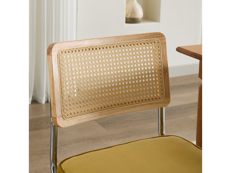  Lot de 2 chaises de salle à manger en velours doré et rotin W3223P339314 - Conforama D