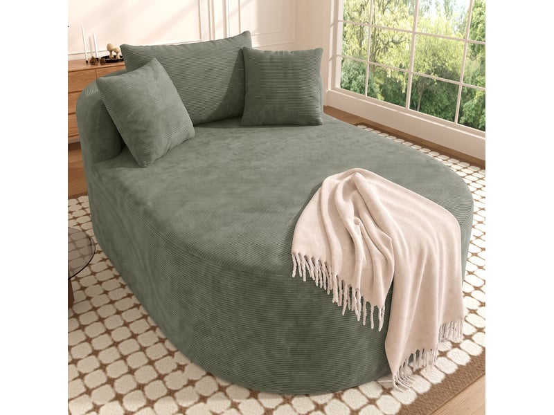  Fauteuil relax ovale 1 place en velours côtelé vert, assise profonde 122 cm  - Conforama E