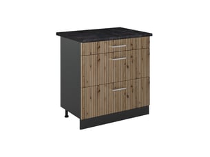 Vicco meuble cuisine, chêne artisananthracite, 80cm avec 3 tiroirs plan de travail anthracite