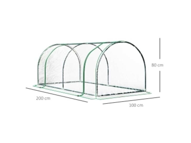  Serre tunnel de jardin 200 x 100 x 80 cm – verte – porte enroulable, bâche transparente et cadre en acier  - Conforama C