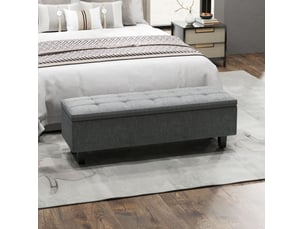 Banc coffre tcqpz rembourré 138 x 40 x 45 cm rangement sous assise tissu aspect lin gris foncé