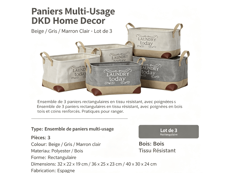 Paniers multi-usage dkd home decor beige gris marron clair 3 pièces S3018572 - Conforama E