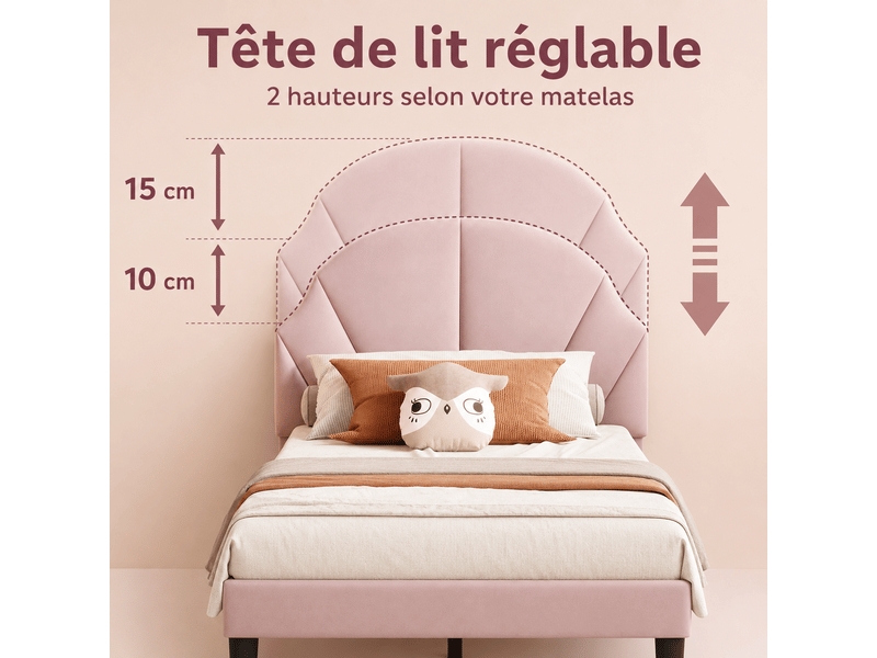 Lit simple enfant 90x190 cm - lit rembourré avec sommier en bois - tête de lit réglable - 1 personne - lit plat - lit fille 90x200cm - lit rembourre avec sommier à lattes en bois - tête de lit réglable en hauteur - cadre de lit … - Conforama D