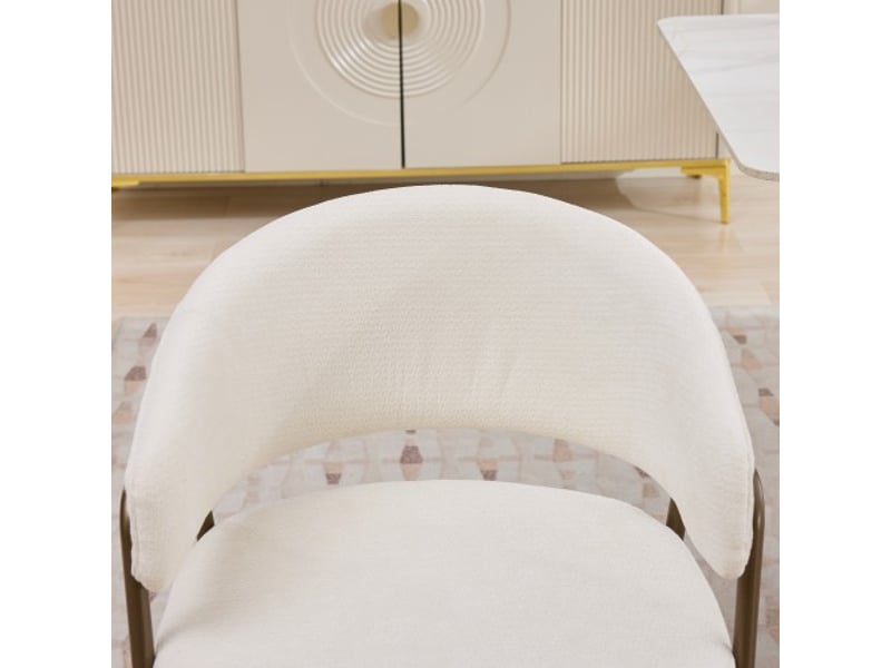 Chaises de salle à manger en chenille avec accoudoirs, rembourrées, pieds métal bronze antique – beige, vendu à l’unité  - Conforama D