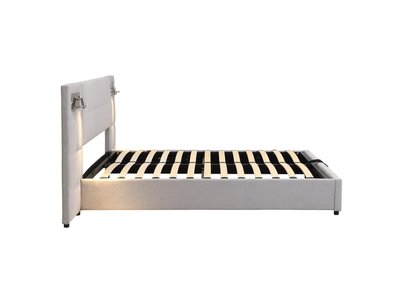  Lit coffre adulte 180x200 cm – gris – usb, recharge sans fil, éclairage et sommier inclus - sans matelas  - Conforama D