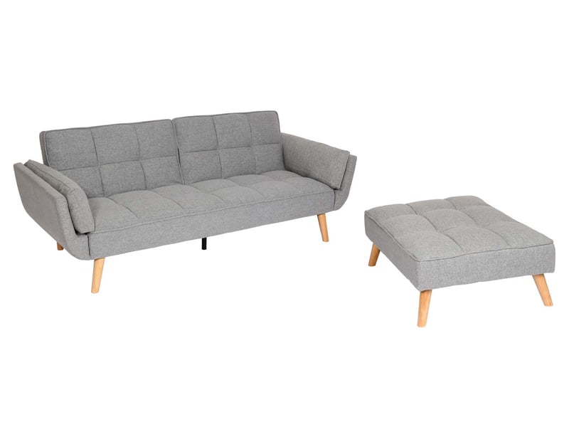 Canapé convertible avec ottomane modulable dossier réglable et fonction couchage tissu gris clair bois d’eucalyptus et hévéa 04_0010443 - Conforama E