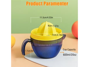 Grand presse-agrumes manuel en plastique - tasse 600 ml avec bec verseur et alésoir rotatif 6 dents