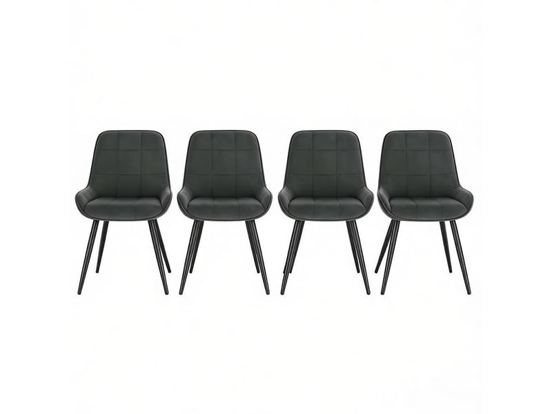  Lot de 4 chaises de salle à manger avec dossier incurvé et patins réglables en velours gris foncé  - Conforama A