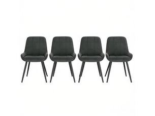 Lot de 4 chaises de salle à manger avec dossier incurvé et patins réglables en velours gris foncé