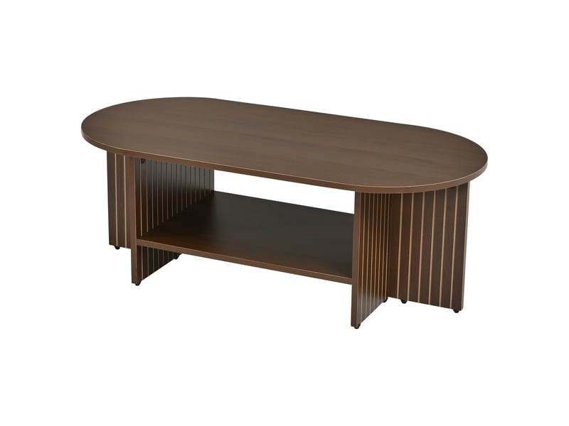  Table basse ovale,100x49x35 cm,avec étagère,mdf,coloris noyer  - Conforama D